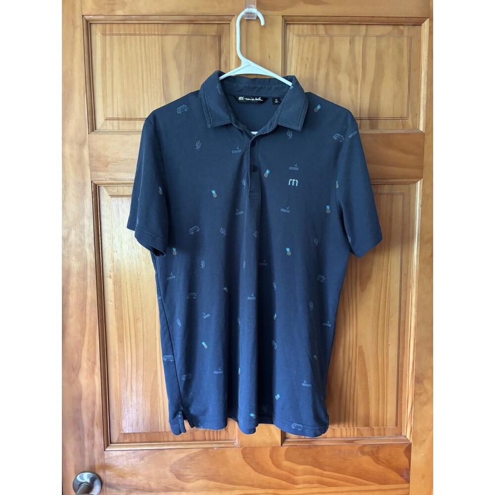Travis Mathew Men’s “Happy Thoughts” Polo Shirt, Blue, Short Sleeve Golf Size M